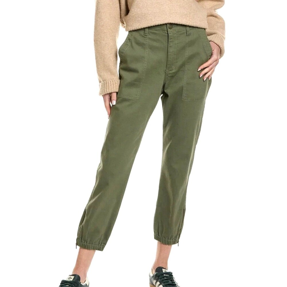 Cabi Compass Pants Womens Size 8 Green Stretch Utility Cropped Zip Ankle Jogger